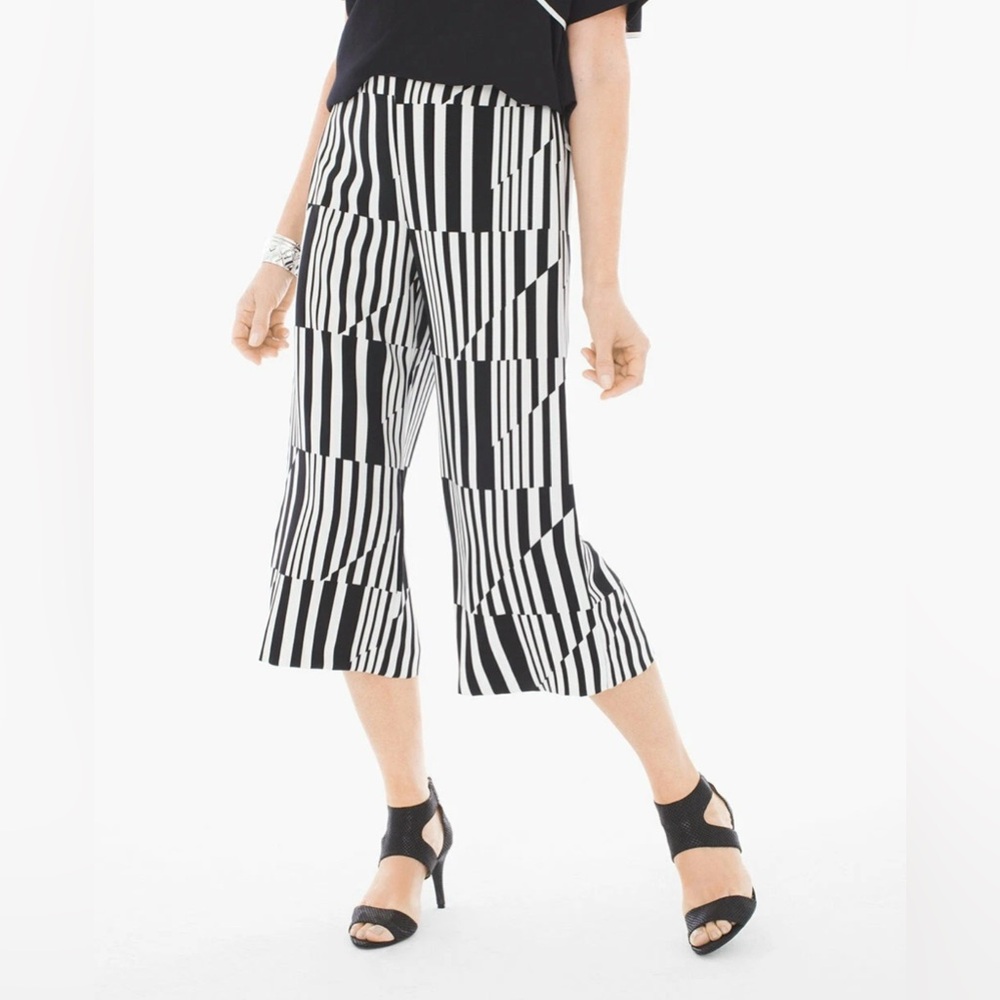NWT Chico's Chic Striped Black and White Women's Culottes Wide Crop Graphic